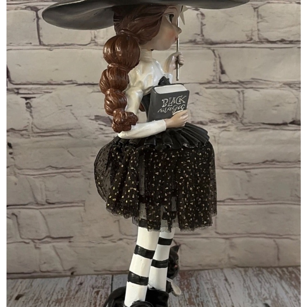 Whimsical Witch Figurine with Black Cat Wand Black Magic Book Halloween 15 Inch - Picture 4 of 6